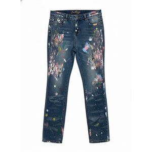 Cartise Denim Womens Paint Splatter Art Deco Distressed Jeans Sz 6‎ Artsy